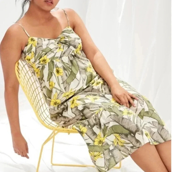 NWT Banana Republic Palm Floral Linen-Blend Ruffle-Hem Dress Adjustable Straps - Picture 2 of 9